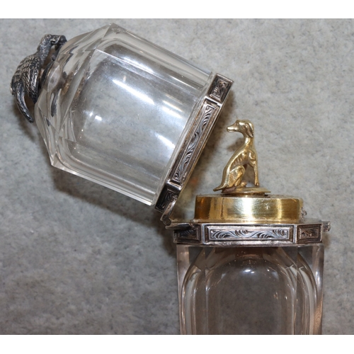 742 - A Georgian rock crystal scent bottle with silver gilt coloured metal mounts, hinged lid enclosing st... 