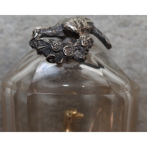 742 - A Georgian rock crystal scent bottle with silver gilt coloured metal mounts, hinged lid enclosing st... 