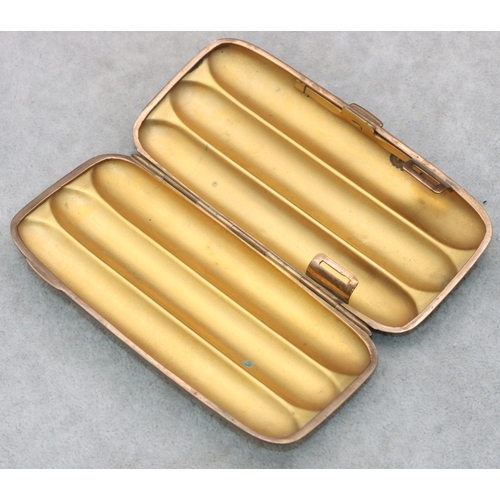 746 - A gilt metal 3-sectiond cigar case with hinged front, 13cm long