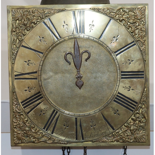 896 - Thomas Worsfold, Dorking, early 18th Century one-handed square brass longcase clock movement, with w... 