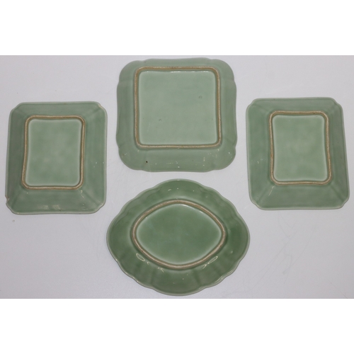 123 - A pair of 19th Century Cantonese rectangular shaped dishes on pale green ground with multi-coloured ... 