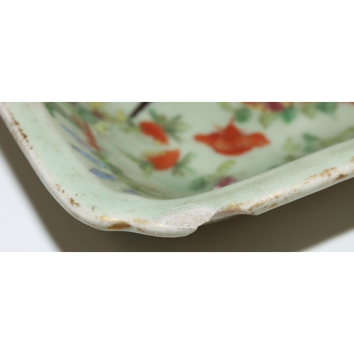 123 - A pair of 19th Century Cantonese rectangular shaped dishes on pale green ground with multi-coloured ... 