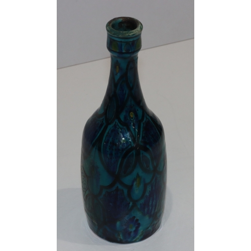 125 - A Safi earthenware round bulbous thin necked bottle on turquoise and blue ground, 14cm high