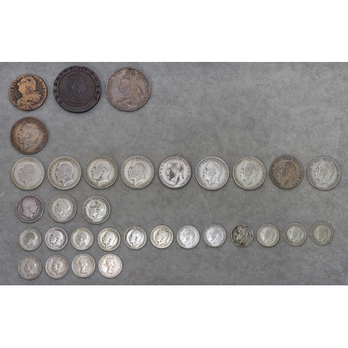 635 - A Victorian silver Crown, 1889, an 18th Century Cartwheel 1797, a Louis XVI coin and a small quantit... 