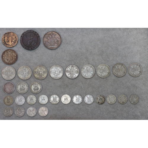635 - A Victorian silver Crown, 1889, an 18th Century Cartwheel 1797, a Louis XVI coin and a small quantit... 