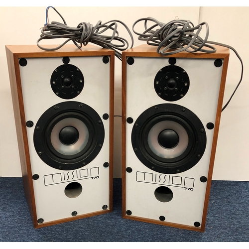 3065 - NOT HELD BY PFW. A pair of Mission 770 speakers, 30cm wide, 27cm deep, 60cm high, with cables (not t... 