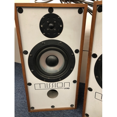 3065 - NOT HELD BY PFW. A pair of Mission 770 speakers, 30cm wide, 27cm deep, 60cm high, with cables (not t... 