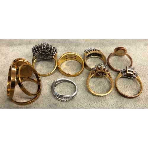 3331 - 8 various gilt rings.