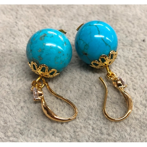 3332 - A pair of turquoise earrings, 3.5cm long overall.