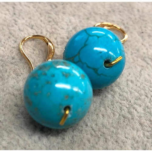 3332 - A pair of turquoise earrings, 3.5cm long overall.