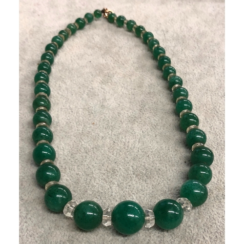 3335 - A Jade and crystal bead necklace, 35cm long (clasp a/f)