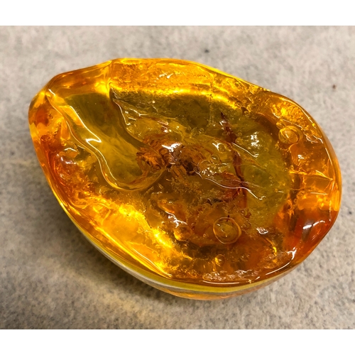 3340 - An amber resin nugget with a scorpion inside, 6cm long.