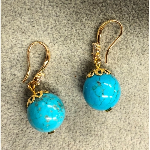 3332 - A pair of turquoise earrings, 3.5cm long overall.