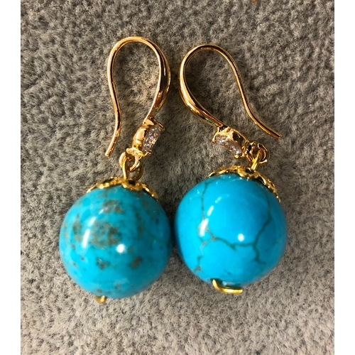 3332 - A pair of turquoise earrings, 3.5cm long overall.