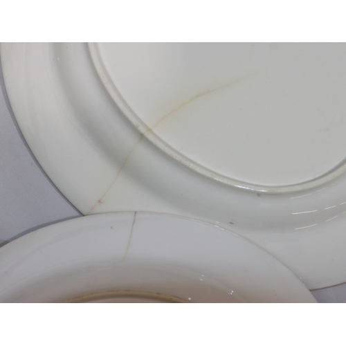 6001 - A Worcester dinner service on white ground with red rims and gilt key pattern decoration, all mounte... 