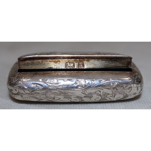 173 - A late Victorian silver rectangular shaped snuff box with allover engraved scroll decoration, Birmin... 