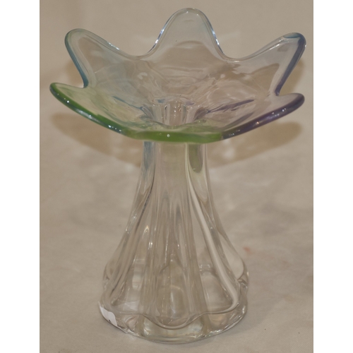 35 - A Riihimaen Lasi Oy Helena Tynell clear glass trumpet shaped vase with hint of pale green and blue, ... 