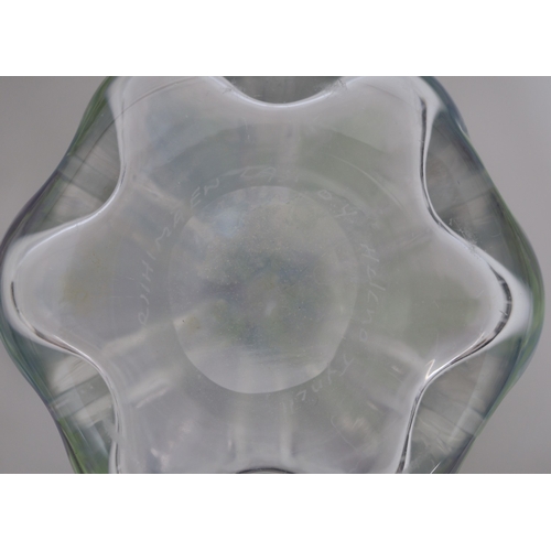 35 - A Riihimaen Lasi Oy Helena Tynell clear glass trumpet shaped vase with hint of pale green and blue, ... 