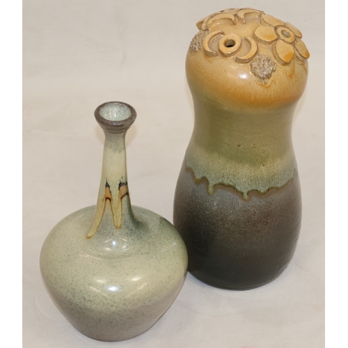 38 - A Studio Pottery round bulbous vase with raised floral and moon motifs, indistinctly signed, 31cm hi... 