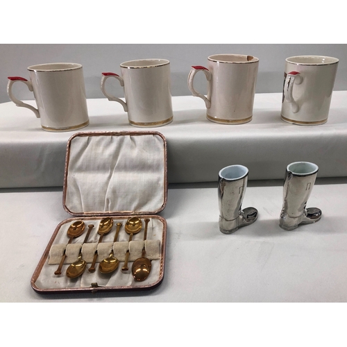 6011 - A  pair of 20th century Grenadier silver plated hunting boots shot measures with white liners. Marke... 