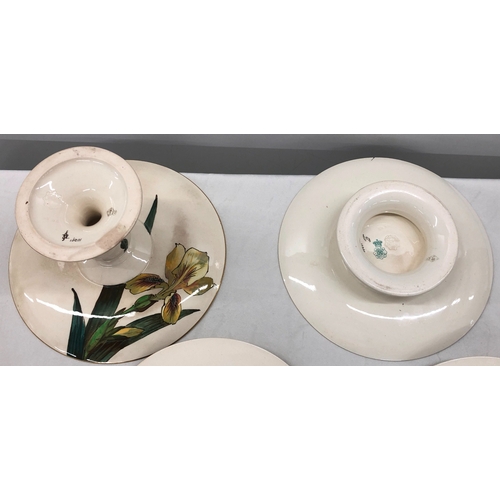 6021 - A set of Doulton Burselm floral patterned plates with gilt detail and 2 cake stands.