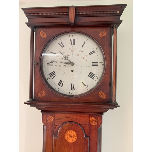 6037 - NOT HELD BY PFW. An 8-day striking long case clock, 56cm wide, 29cm deep, 194cm wide. (Split to wood... 