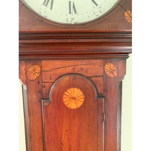 6037 - NOT HELD BY PFW. An 8-day striking long case clock, 56cm wide, 29cm deep, 194cm wide. (Split to wood... 