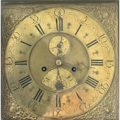 6061 - NOT HELD BY PFW. A longcase clock,216cm high, 55cm wide (wood split to base and needs a new weight l... 