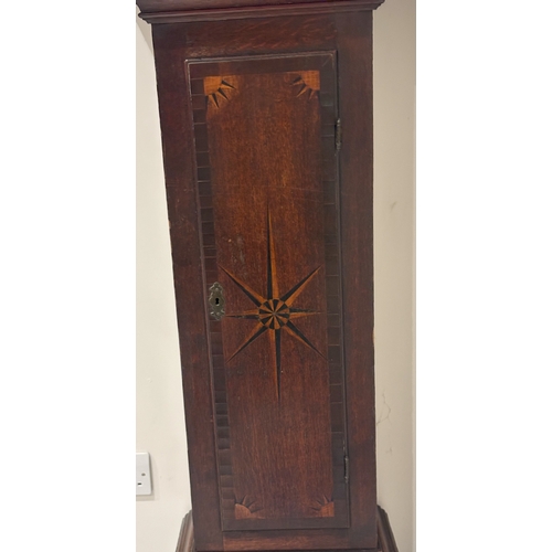 6061 - NOT HELD BY PFW. A longcase clock,216cm high, 55cm wide (wood split to base and needs a new weight l... 