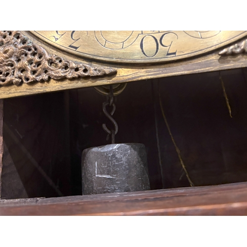 6061 - NOT HELD BY PFW. A longcase clock,216cm high, 55cm wide (wood split to base and needs a new weight l... 