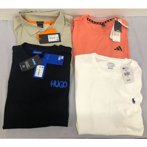 6019 - A Hugo Boss men's slim fit long sleeve stone colour polo shirt, size XL, a Hugo Boss men's black T-s... 