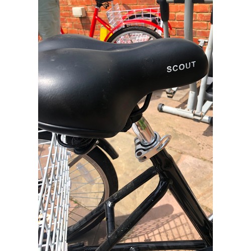 6032 - THIS ITEM IS NOT HELD BY PFW. A black SCOUT Adult Folding Tricycle with Basket, 6 Speed (some rust m... 