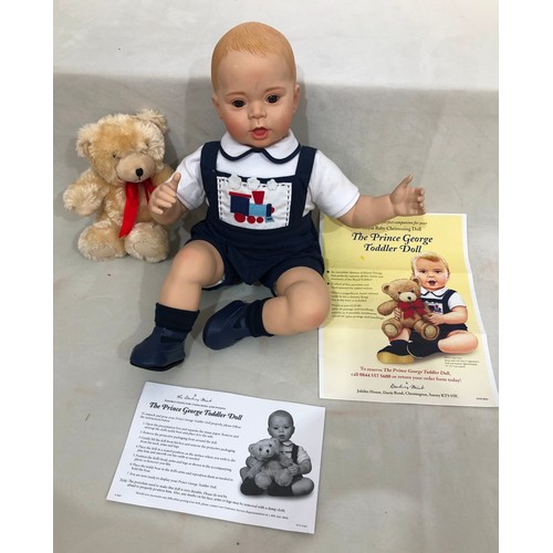6036 - 3 Danbury Mint Collector's dolls, The Prince George Toddler Doll with Teddy bear, The Royal Baby Chr... 