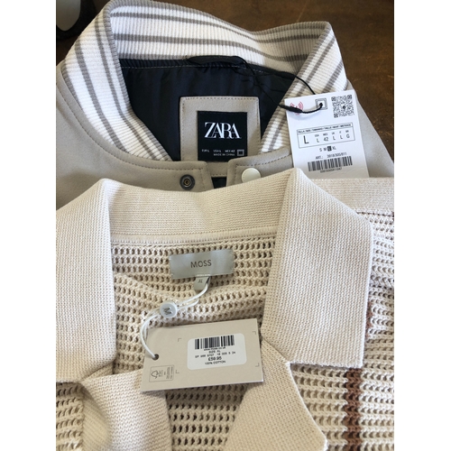 6017 - Zara Varsity Jacket Men's Embroidered Snap Front Bomber jacket, size L and a Moss cotton men's short... 
