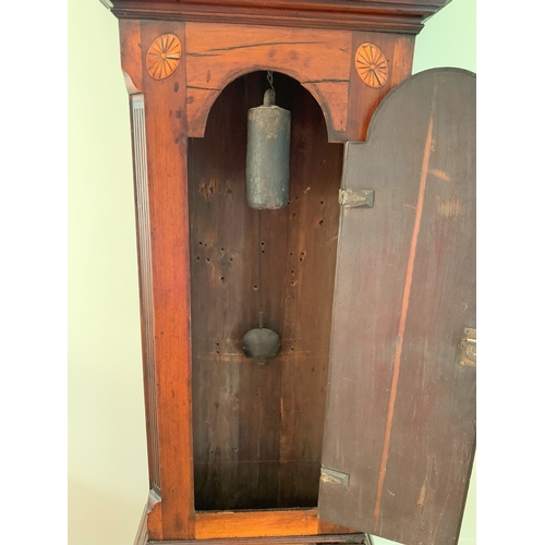 6037 - NOT HELD BY PFW. An 8-day striking long case clock, 56cm wide, 29cm deep, 194cm wide. (Split to wood... 