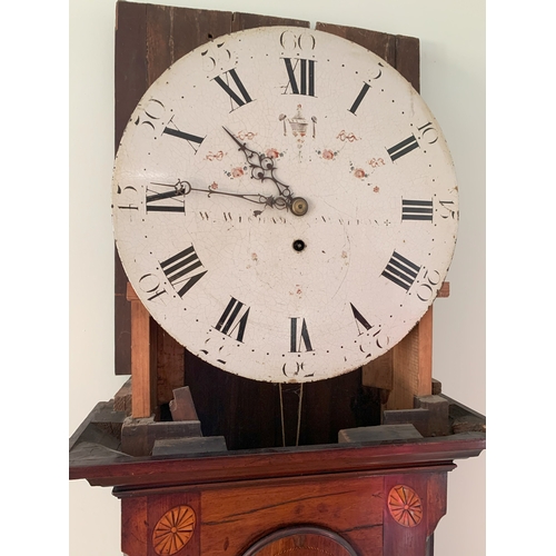 6037 - NOT HELD BY PFW. An 8-day striking long case clock, 56cm wide, 29cm deep, 194cm wide. (Split to wood... 