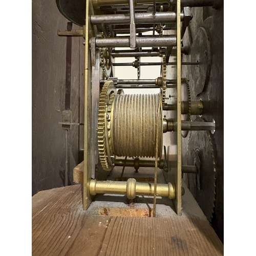 6061 - NOT HELD BY PFW. A longcase clock,216cm high, 55cm wide (wood split to base and needs a new weight l... 