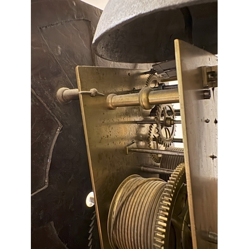 6061 - NOT HELD BY PFW. A longcase clock,216cm high, 55cm wide (wood split to base and needs a new weight l... 