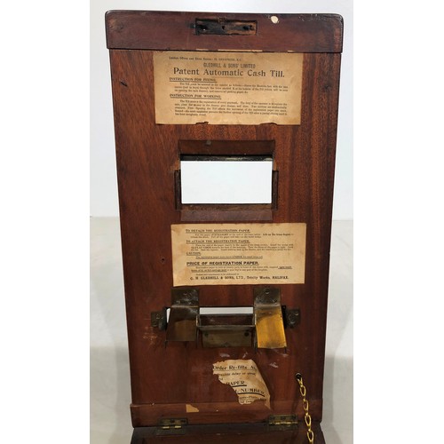 6038 - A Gledhill & Sons Ltd Patent Automatic Cash Till, 49cm long, 24.5cm wide, 18.5cm high (some brass fi... 