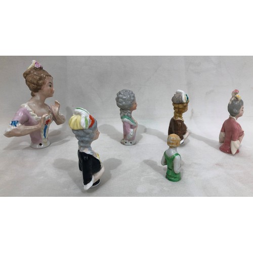 6040 - 6 various porcelain busts, largest 13cm high, smallest 5.8cm high
