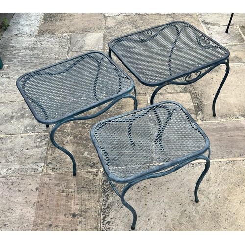6053 - THIS ITEM IS HELD IN STORAGE. A set of 3 cast iron nest of garden tables in Pompeian green finish, m... 