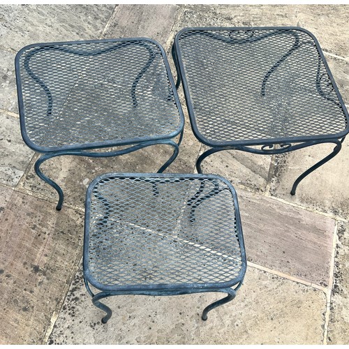 6053 - THIS ITEM IS HELD IN STORAGE. A set of 3 cast iron nest of garden tables in Pompeian green finish, m... 