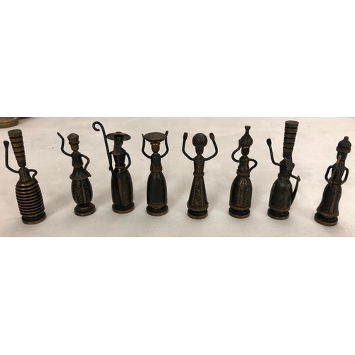 6058 - A collection of 8 Israeli miniature patinated brass biblical figurines each marked with label to bas... 