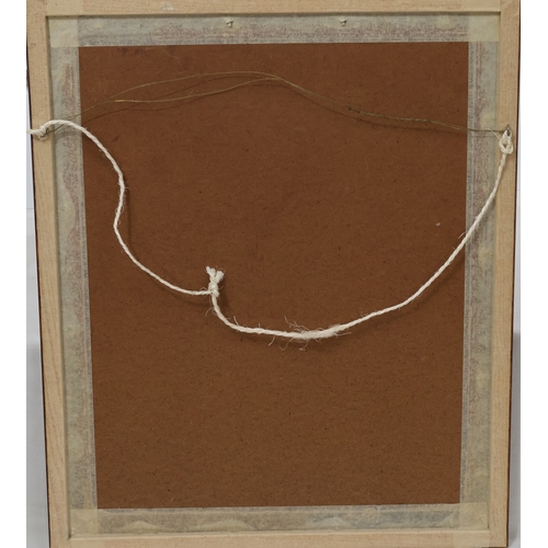 670 - An Oriental silk panel depicting 2 birds with bamboo decoration, signed, in mahogany frame, 50.5cm x... 