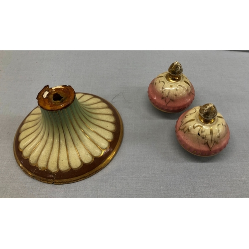 6161 - A pair of 2-handled lidded vases, 40cm high (both a/f)