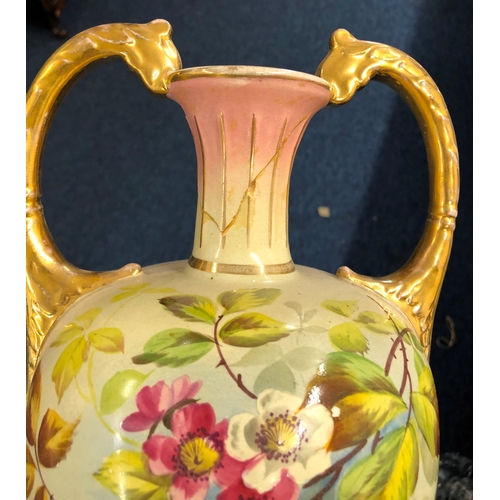 6161 - A pair of 2-handled lidded vases, 40cm high (both a/f)