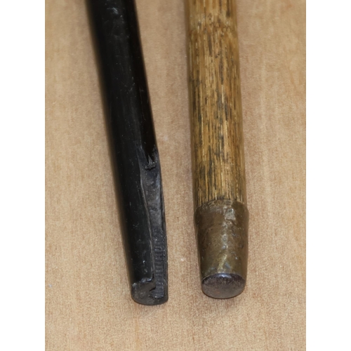 6140 - An ebony and bone walking stick and another walking stick (2)
