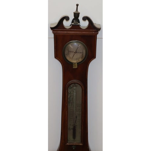 684 - Breese, Wisbeach 19th Century mahogany banjo barometer and thermometer with silvered dials and inlai... 