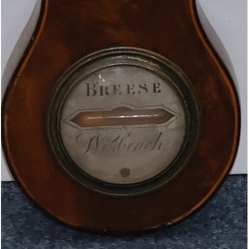 684 - Breese, Wisbeach 19th Century mahogany banjo barometer and thermometer with silvered dials and inlai... 