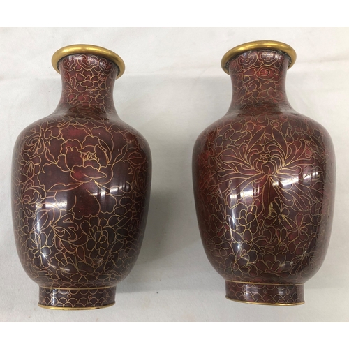 7020 - A pair of Cloisonné vases, 18cm high.